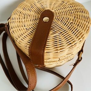Handwoven round rattan crossbody bag NWOT